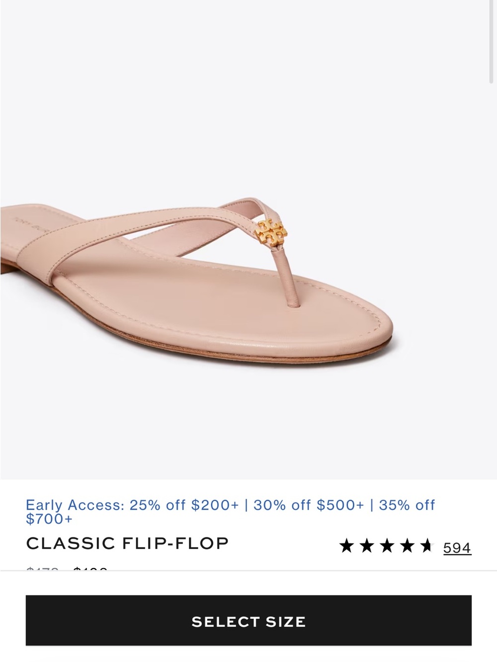 Tory Burch Nude Blush Leather Thong Sandal with Gold Logo